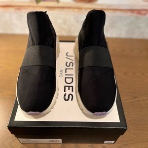 J/SLIDES WOMEN’S MANIC BLACK SLIP ON TRAINERS CHUNKY PATFORM SNEAKERS